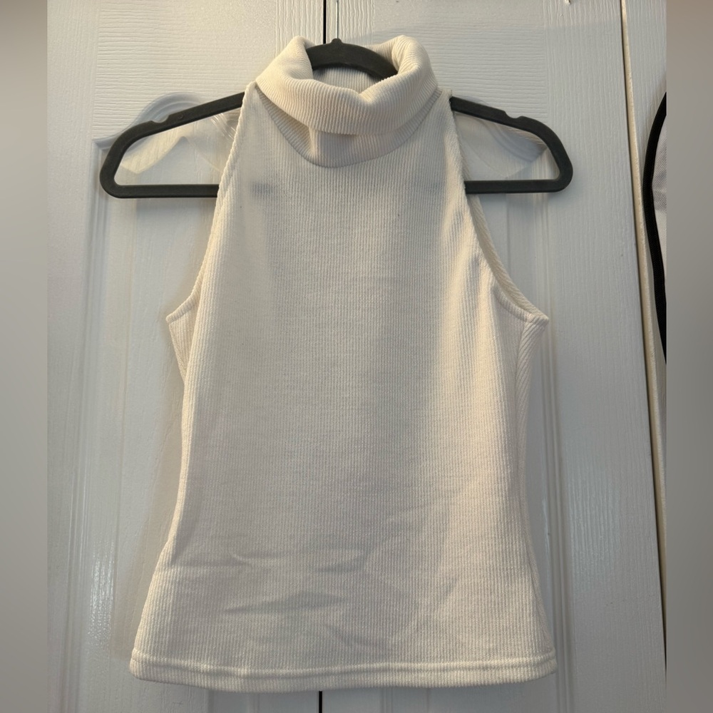 White Sleeveless Turtleneck Top